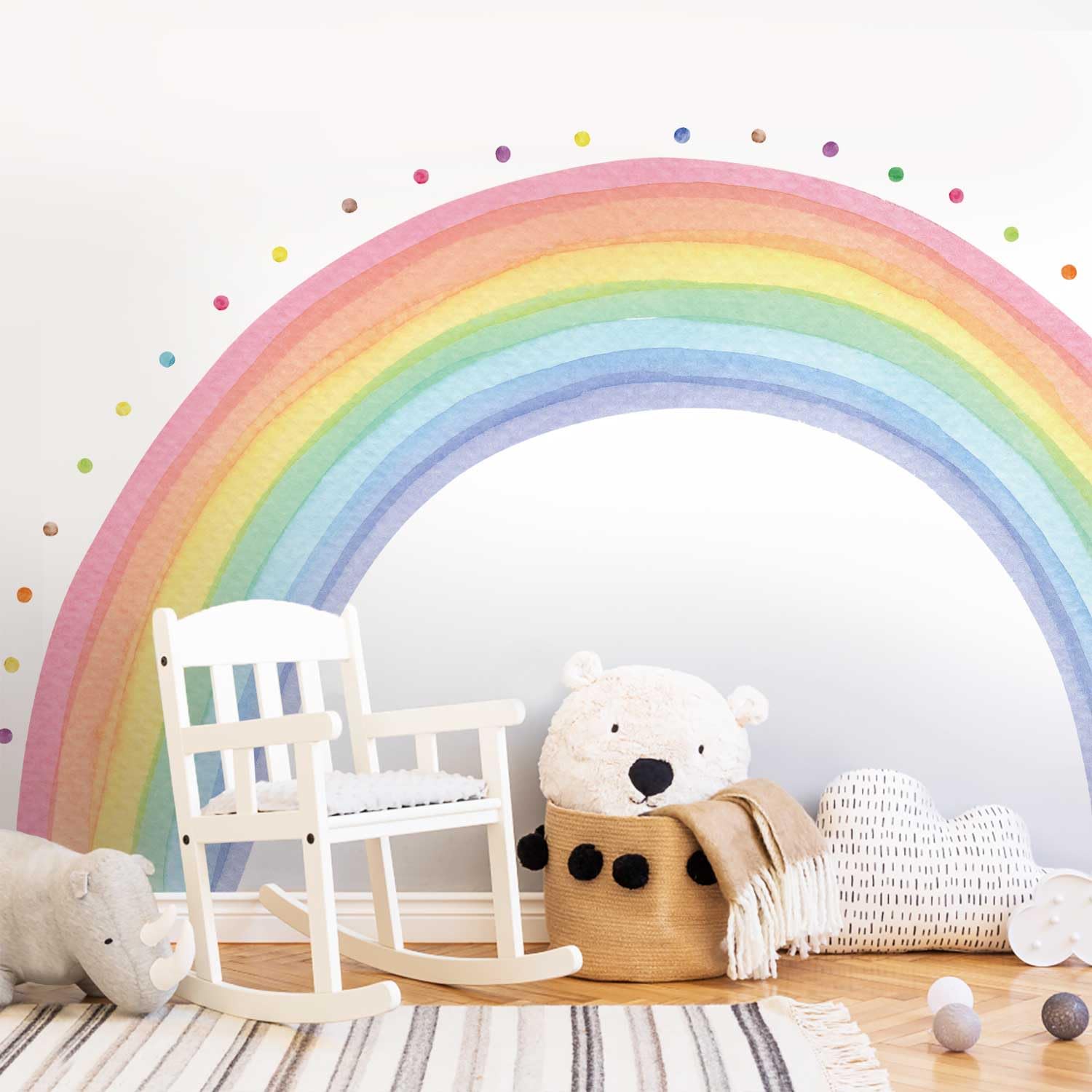Neukids Large Rainbow Stickers Watercolor Polka Dot Decals Girls Wall Decals Nursery Stickers for Kids Bedrooms Livingroom Kindergarten Window Wall Decor 240x140cm