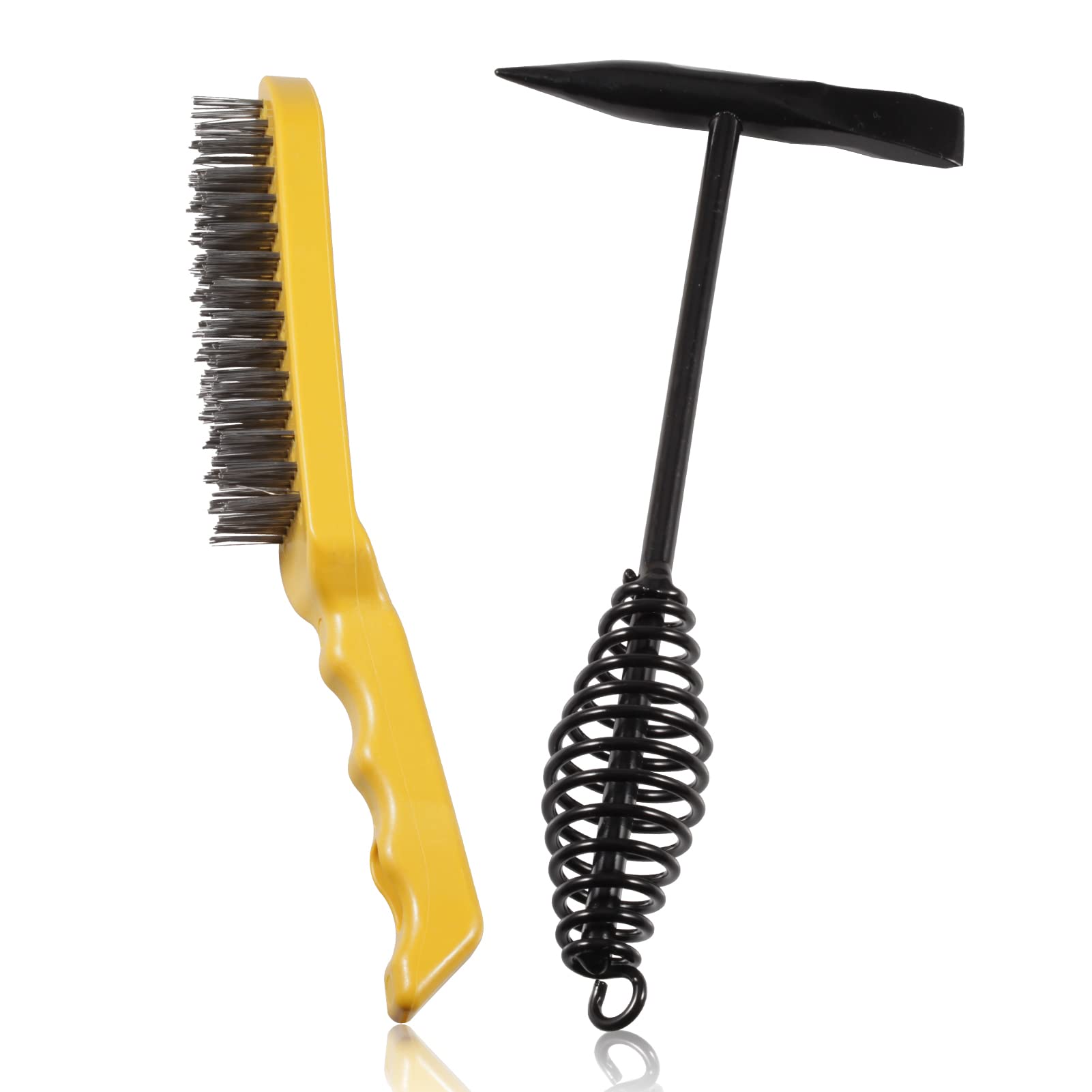 LEONTOOL 10 Inches Welding Chipping Hammer with Coil Spring Handle and Wire Brush Welding Hammers Slag Removal Tool Scratch Wire Brush Slag Removal Tool for Cleaning Removing Slag