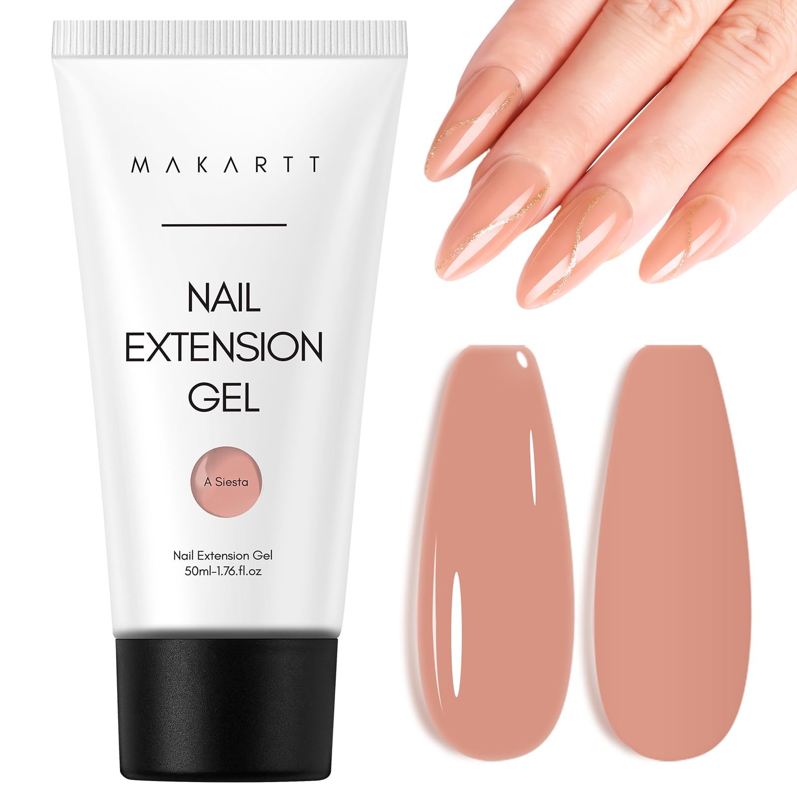 Makartt Poly Nail Gel, Long Lasting 3D Gel for Nail Art, Quick Nail Builder Extension Gel 50ML, Natural Look White Pink Clear Rosy for Technician Starter DIY Salon for Woman (A-Siesta)