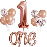 Rose Gold One Balloon Set - 40 inch Big Number 1 Balloon, 20 inch Letter One Balloon, 1st Birthday Balloons for Girl - Rose Gold First Birthday Decorations