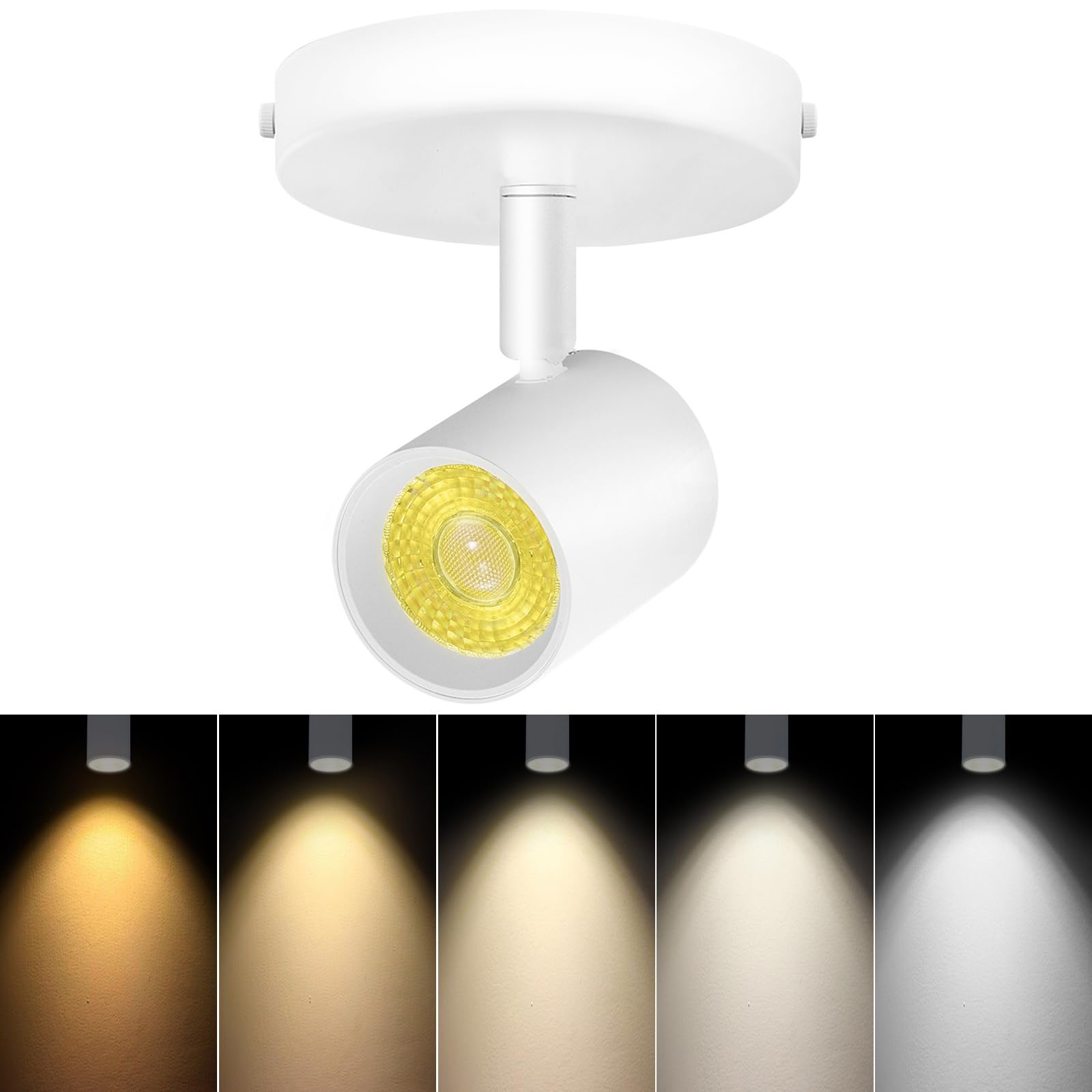 Photo 1 of VANoopee 5-Color Dimmable Ceiling Spotlight Flush Mount Adjustable Directional LED Spot Lights Indoor Bright Accent Fixture for Art Picture Living Room Bedroom - CRI90 24° Flicker Free 10W 800lm White