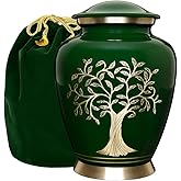 Trupoint Memorials Cremation Urns for Human Ashes, Tree of Life Decorative Burial Urn for Adult Men and Women, Large Dark Green