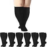 Jspupifip 6 Pairs Plus Size Compression Socks for Women, Wide Calf | Extra Large Knee High Compression Socks, 15.2 - 23.8 mmHg, Travel Yoga Running Circulation