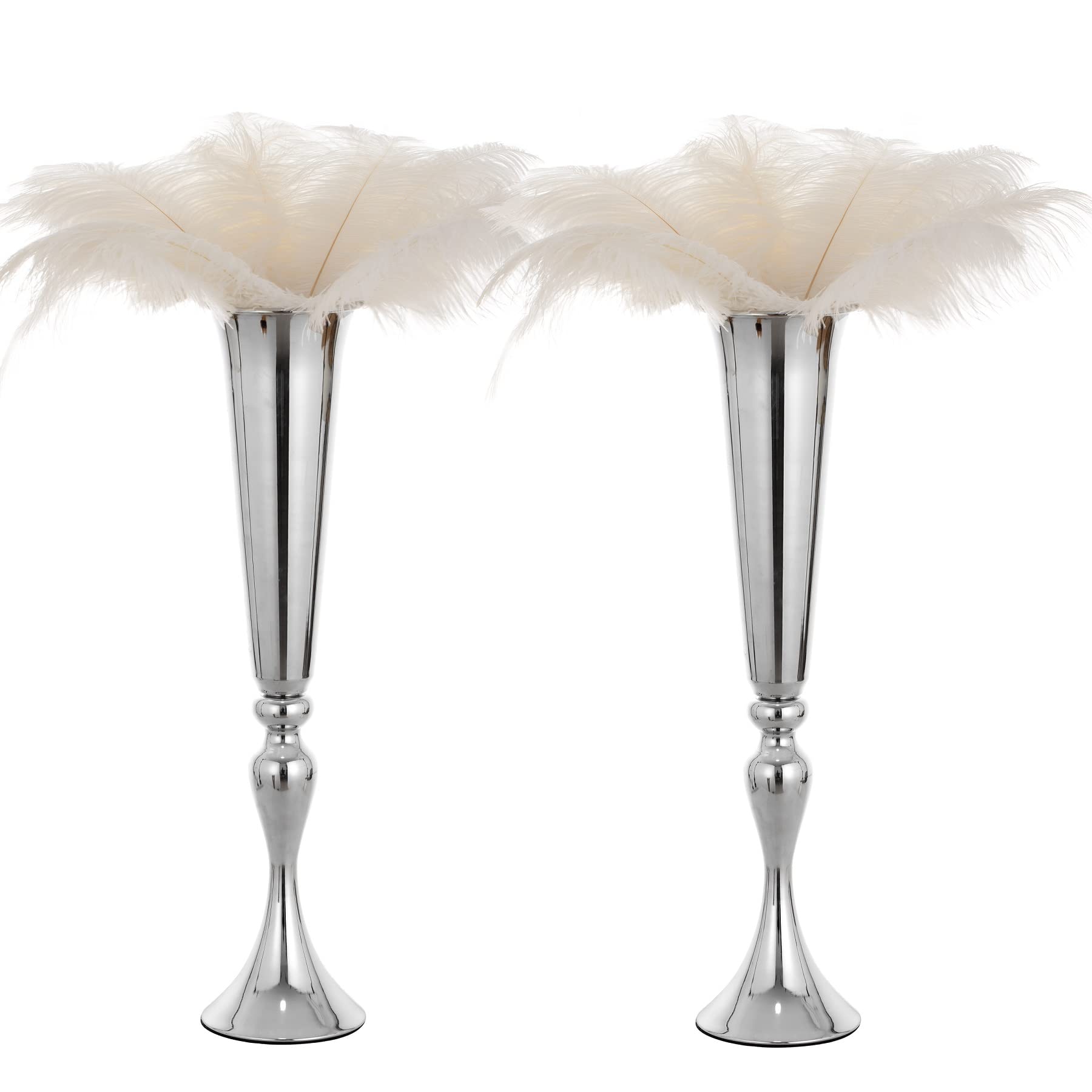 Photo 1 of 2pcs Trumpet Vases for Centerpieces Wedding Tables, Silver Metal Flower Vase for Table Anniversary Party Birthday Event Aisle Home Decoration, 21.9in Tall