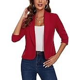 MINTLIMIT Womens Casual Blazers Open Front Shawl Lapel 3/4 Ruched Sleeve Blazer Work Office Lightweight Jackets with Pockets