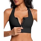 Eskmiry Zip Front Sports Bra for Women, High Support Criss-Cross Back Strappy Padded Workout Tops Supportive Gym Bras
