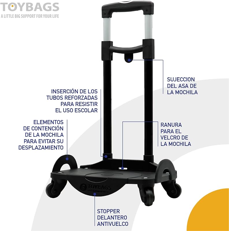 Carrinho de sacos de brinquedo multidirecional 360° - Rodas giravelmente 360° - inclui tampa anti-inclinação dianteira e laterais reforçadas - Ideal para adaptar qualquer mochila - Sacos de brinquedos — foto 3 de 7