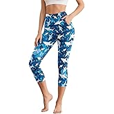 WHUVUMFY Women's Capri Yoga Leggings High Waist Yoga Pants with Pockets Tummy Control Leggings for Workout Running Plus Size