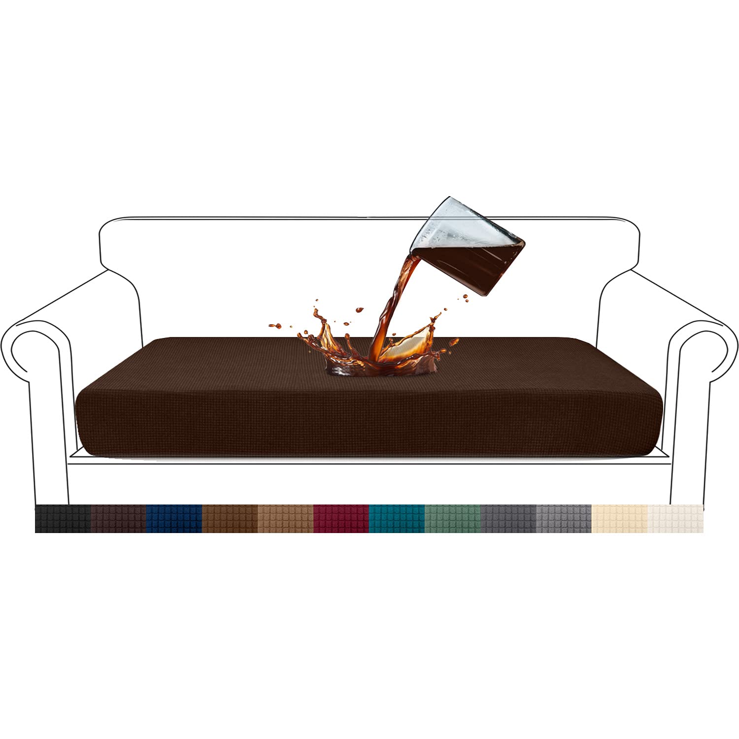 Granbest Premium Water-Repellent Sofa Seat Cushion Covers High Stretch Jacquard Fabric Couch Seat Slipcover Protector for 3 seater sofa (3 seater, Chocolate)