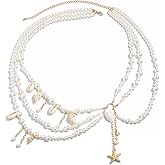 Tondiamo Pearl Belly Chain Layered Waist Body Chains Mermaid Beach Conch Starfish Bikini Belly Jewelry Fashion Beach Rave Party Club Body Accessories Jewelry for Women, 29.5-37.4 In