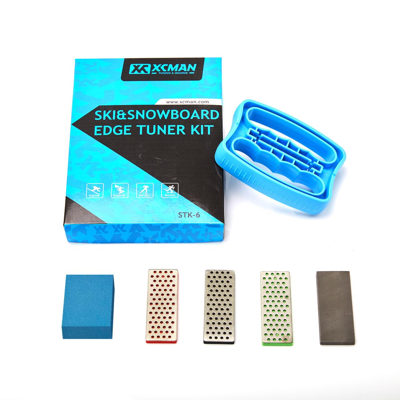 XCMAN Alpine Ski Freeride Snowboard Edge Bevel Tuning Kit Edge Care Kit -Side Ski Angle Tuning Tool +3 Diamonds File+Gummy Stone