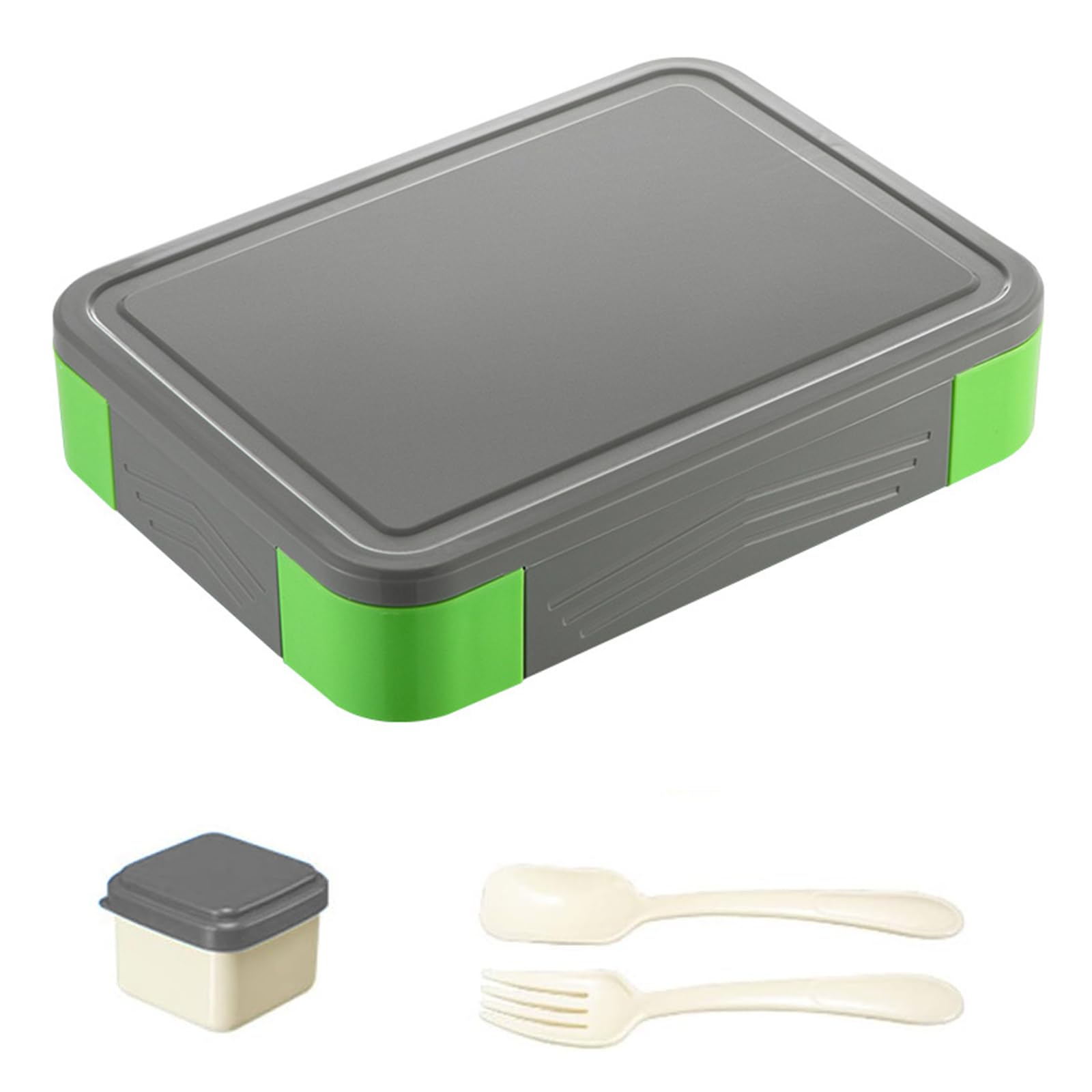 Luoqun88 Bento Lunch Box - 1330ml, 6 Compartments, Leak-Proof, Microwave & Dishwasher Safe, Bento Box Ideal for Kids & Adults (Green-Grey)