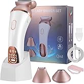 Electric Razor Bikini Trimmer for Women Rechargeable Painless Shaver for Body Hair IPX7 Waterproof Cordless LED Display for Women Underarm Public Hairs (Gold)