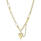 Rhinelife - Heart Charm Pendant Necklace & Link Bracelet for Women - 18K Gold Plated Adjustable Chain, Gift Jewelry for Her