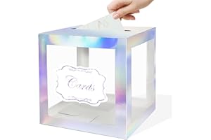 WNINK Iridescent Cards Box, Wedding, Cards Receiving Box For Birthday, Bridal or Baby Shower, Graduation, Retirements, Anniversaries,Engagement Party Decorations Supplies Laser Rainbow Color Money Box