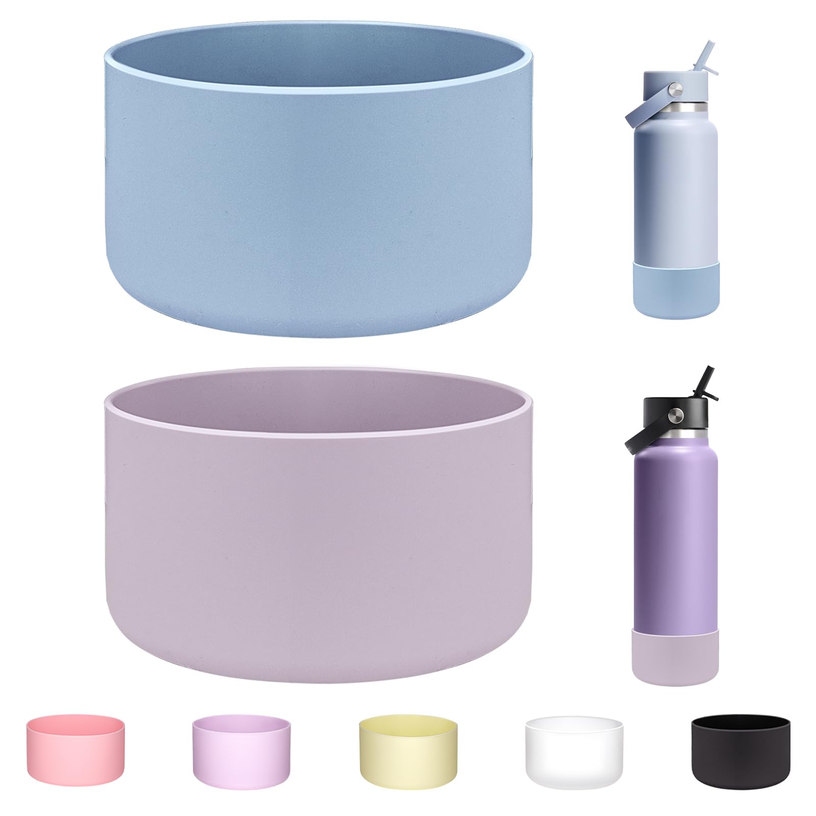 WK IEASON 2Pcs Protective Silicone Base Boot for Hydro Flask 32OZ 40OZ Wide Mouth Flask Water Bottle,Anti-Slip Silicone Sleeve Cover Bumper for Hydro Water Bottle Accessories 3.56inch Bottom Diameter