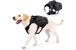 AOKOWN Dog Harness for Large Dogs, No Pull Service Dog Vest with Handle & Hook, Adjustable Dog Backpack with Side Pockets for Hiking Walking Training Running, Black, L