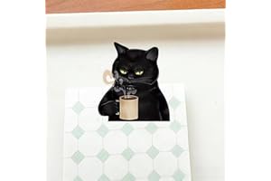 1pc Acrylic PP Functional Clips, Black cat with Coffee Mug 1.6in -Decorative Paper Clips for Photo, Memo, Snack, Fridge Magne