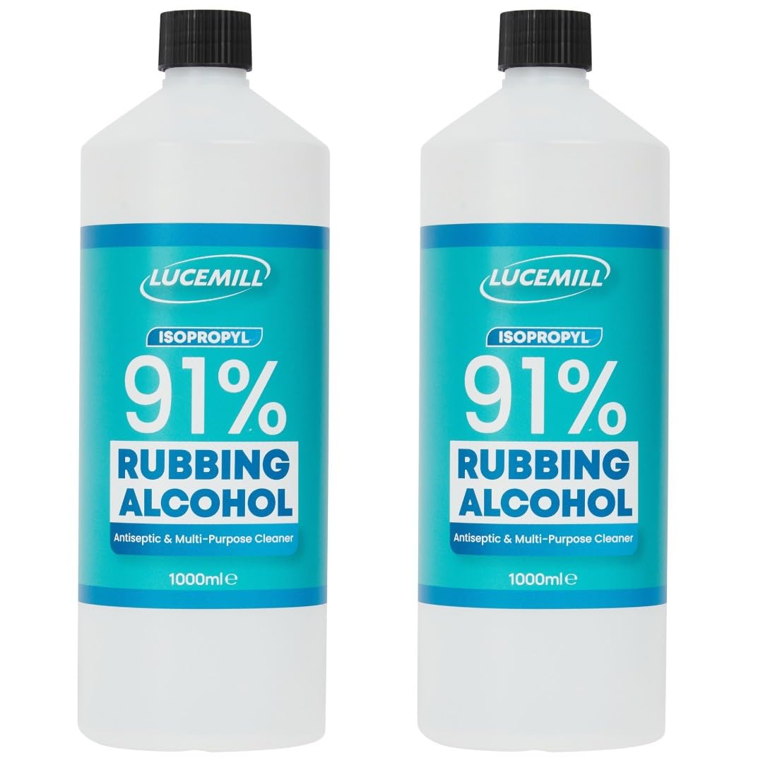 Lucemill 91% Rubbing alcohol | 2 x 1 litre | Super Strength IPA First Aid Antiseptic | 91% Isopropyl Alcohol | Clear Liquid