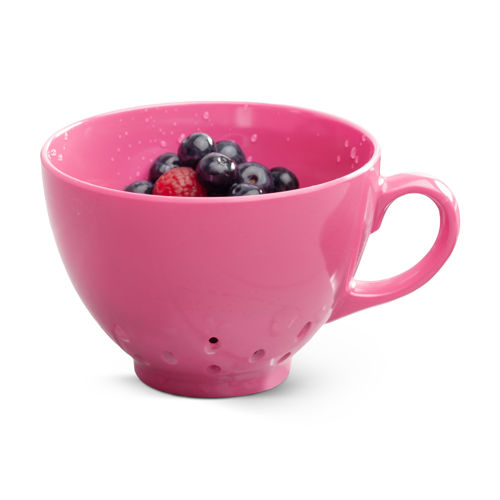 Zeal Berry Colander Cup, Small Hand-held Cup Shape Melamine Strainer/Sieve, for Washing & Draining Fruits, and Berries (10cm) - Neon Pink