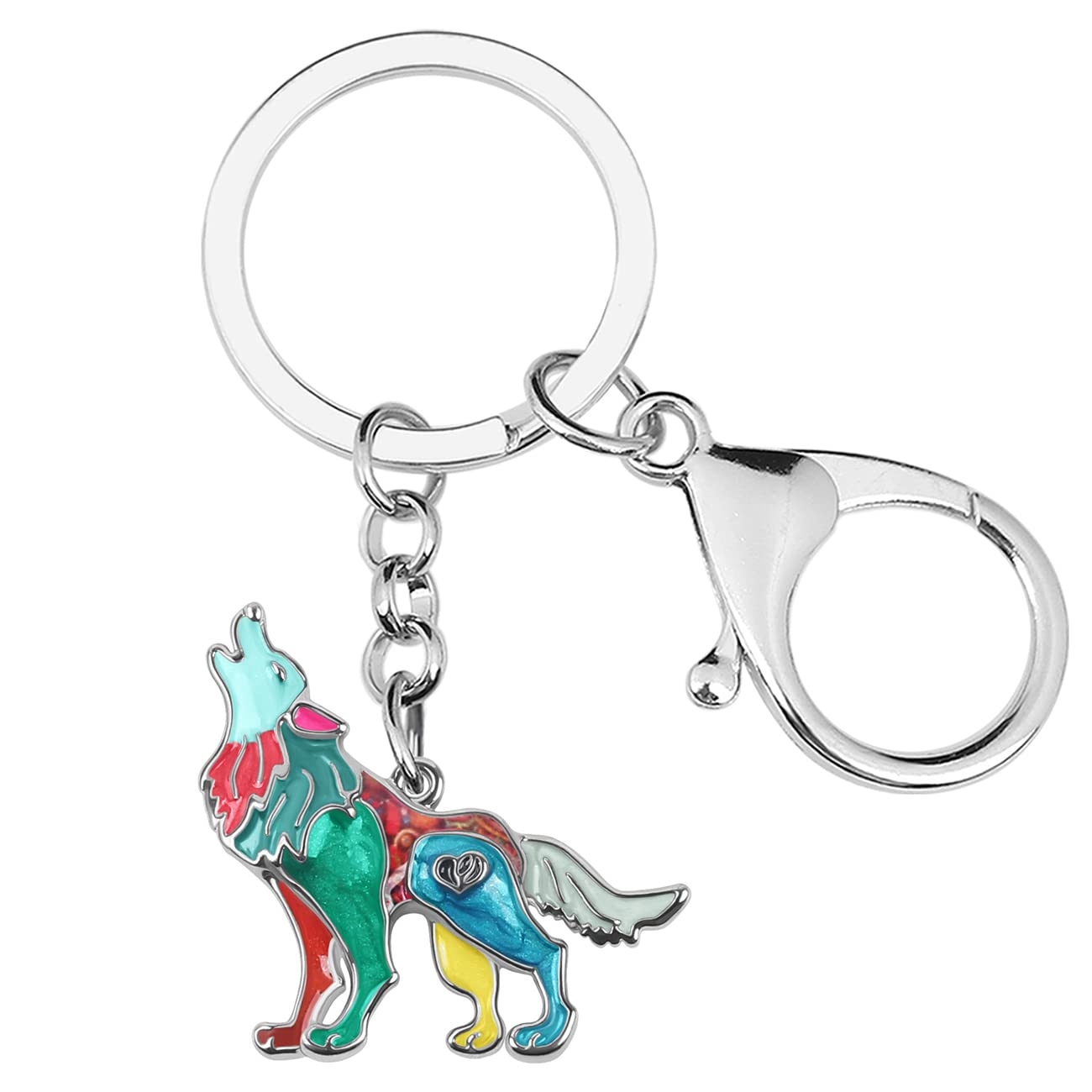 Enamel Alloy Wolf Keychain For Women Girls Animals Keyring Bag Wallet Charms Novelty Gift (Multicolor), 31mm x 33mm
