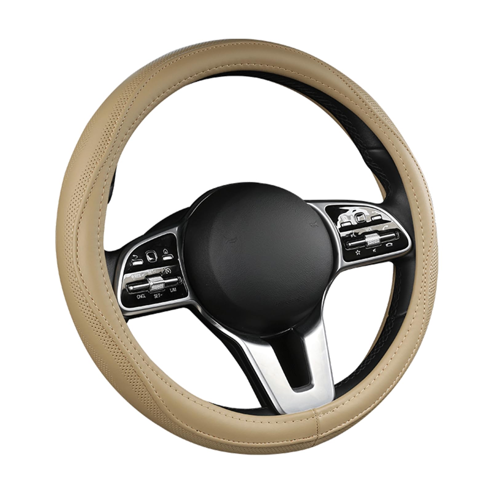 Photo 1 of **TEARING LOOSE**Cowhide Steering Wheel Cover Heat Resistant Anti-Slip Car Wheel Wrap Compatible with Most Makes and Models of Cars and Trucks with 14.5 to 15 Inch Steering Wheel
