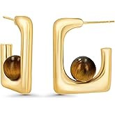 18K Gold Plated Chunky Curve Twisted Open Hoop Statement Stud Earrings with CZ for Women by SNGIA, Large Handmade Spiral Texture Braided Formal Trendy Hoop Jewelry Gifts, Big Circle Geometric Shell Beachy Vacation Fashion Hanging Earrings Accessories, Vintage Retro Thick Bohemian Nickle Free Circular Sun Dangle Earrings.