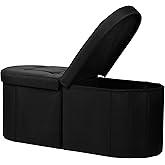 AmasSmile Storage Ottoman Bench, Foot Rest with Partitioned Storage in a Oval Design, Reinforced, 34"x13"x13", End of Bed Storage Bench for Living Room and Bedroom (Linen, Black)