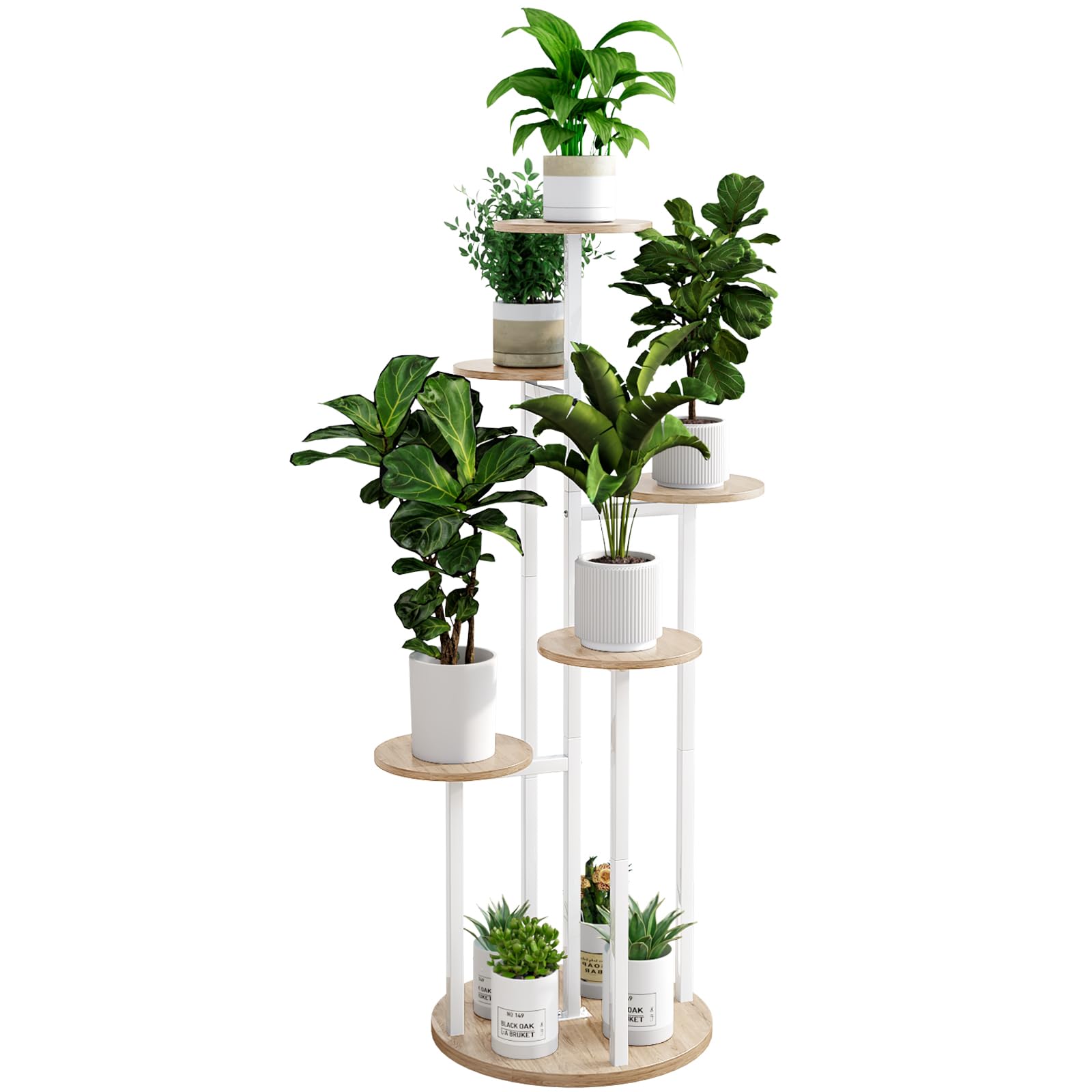 Photo 1 of INGIORDAR Plant Stand Indoor 6 Tier 9 Potted Multiple Flower Pot Holder for Patio Garden Balcony Living Room Corner (6 Tier White+Sonoma Oak)