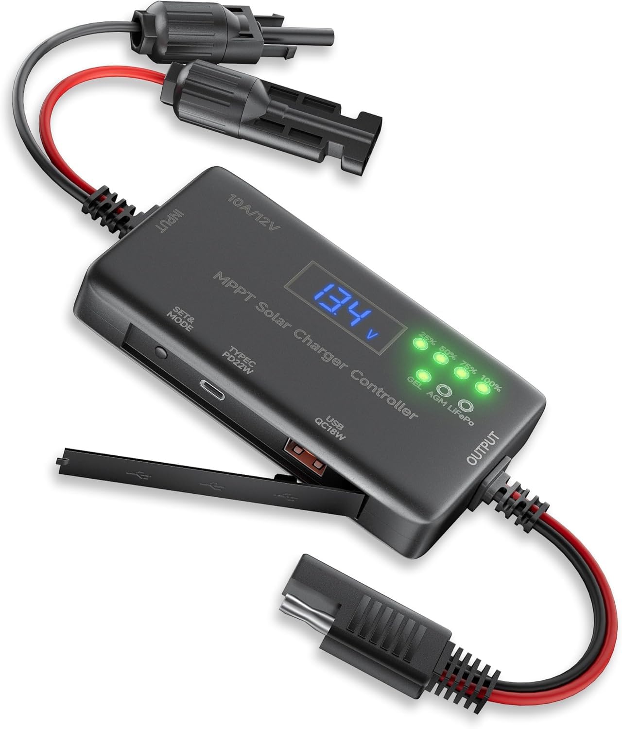 Photo 1 of MPPT Solar Charge Controller 12V 10A, Solar Panel Charge Controller with Type-C and USB Output for Solar Panel and Gel, AGM, LiFePO? Battery
