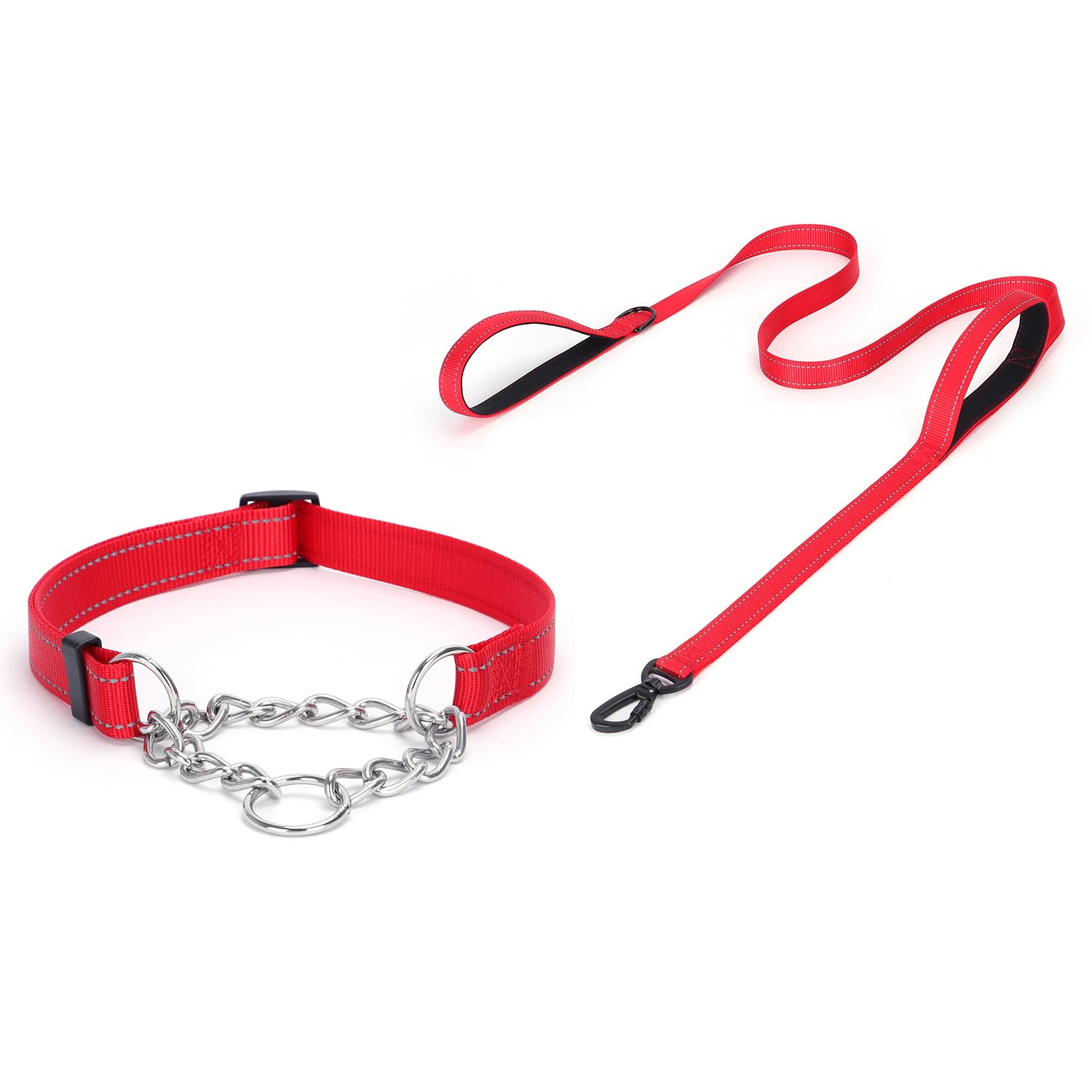 haoyueer Martingale Dog Collar, Stainless Steel Chain, Martingale Collar with Reflective, Adjustable for Medium Large Dogs (Red Set, S)