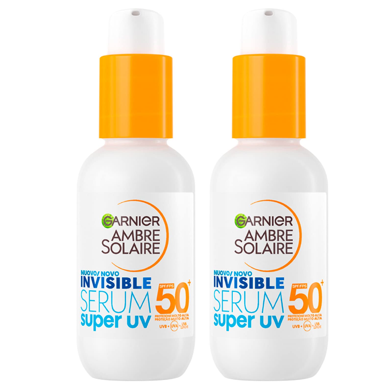Garnier Ambre Solaire Invisible Serum Super UV Face Serum SPF 50+ Very High Sun Protection UVA UVB Formula with Ceramide with Protective Action against Urban Pollution - 2 Bottles of 30ml