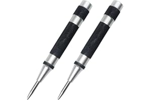 AKGUN 2 Pack Steel Automatic Center Punch with Adjustable Stroke - 5" (125mm) Length Spring Loaded Style, Knurled Steel Handle for Metal Wood Glass Plastic, Metal Marking Tool for Woodworking