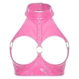 YiZYiF Women's PVC Leather Metallic Halterneck Bra