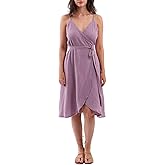 Amazhiyu Womens Summer Spaghetti Strap Sleeveless Midi Wrap Dress with Pockets Purple, Small