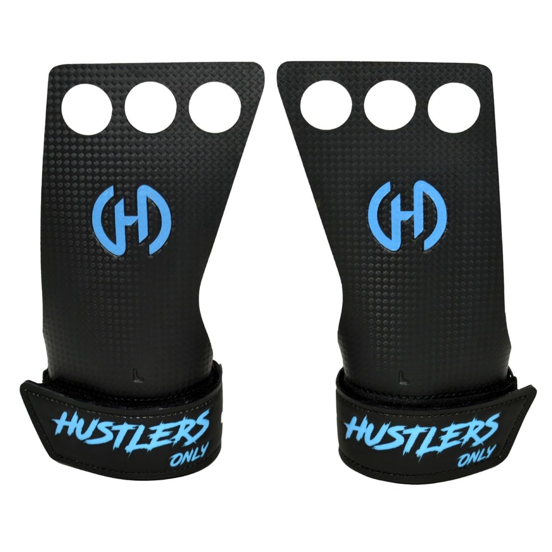 Hustlers Only Hand Grips for Gymnastic, Weightlifting and Pull Ups Ideal for Hand Protection Alternative to Gym Gloves (S, 3H CF Black)