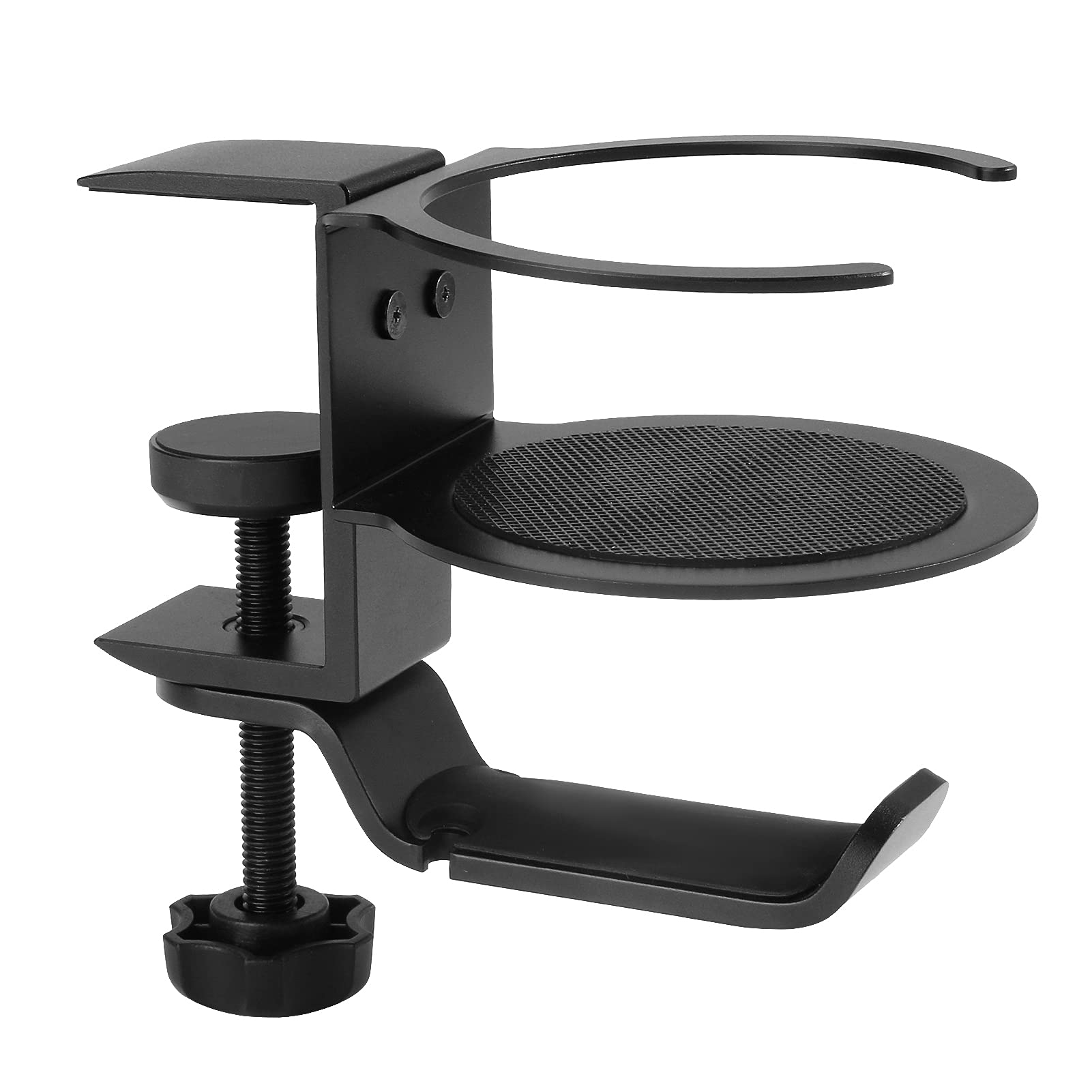 LINGSFIRE Headphone Hanger 360° Rotation Headphone Holder Aluminum PC Gaming Headset Stand Under Desk Cup Holder and Headphone Hook with Cable Organizer Universal Fit Headphone Clamp Hook (Black)