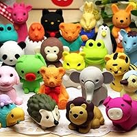 URSKYTOUS 60Pcs Animal Erasers Desk Pets for Kids Animal Pencil Erasers Bulk Puzzle Erasers Toys Gifts for Classroom Prizes,G
