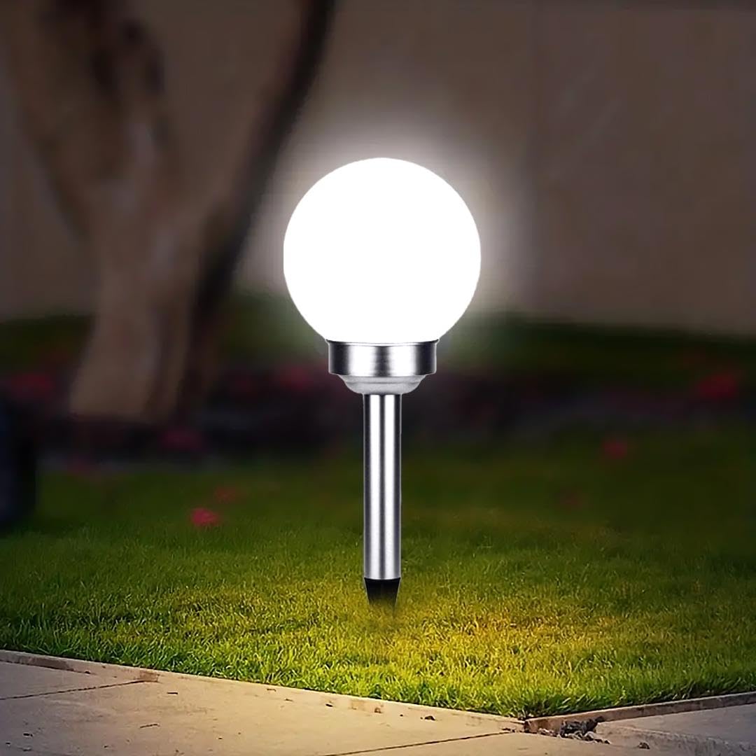 GEEZY Solar Stake Light, Large 20cm Globe, Waterproof Outdoor Garden Lighting, Solar Powered, Automatic Dusk to Dawn, Weatherproof Plastic, Easy Installation, White Mood Ball, Battery Included
