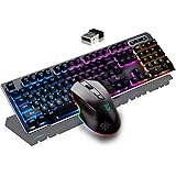 Rechargeable Keyboard and Mouse,Suspended Keycap Mechanical Feel Backlit Gaming Keyboard Mouse Set-Wireless 2.4G Drive Free,A