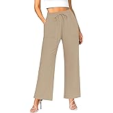 NILOUFO Women Wide Leg Pants Drawstring Elastic High Waisted Palazzo Casual Trousers with Pockets Lounge Comfy