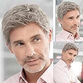 Sallcks Mens Short Grey Wig Natural Layered Costume Halloween Wigs Synthetic Heat Resistant Hair Replacement Wigs for Male Guys