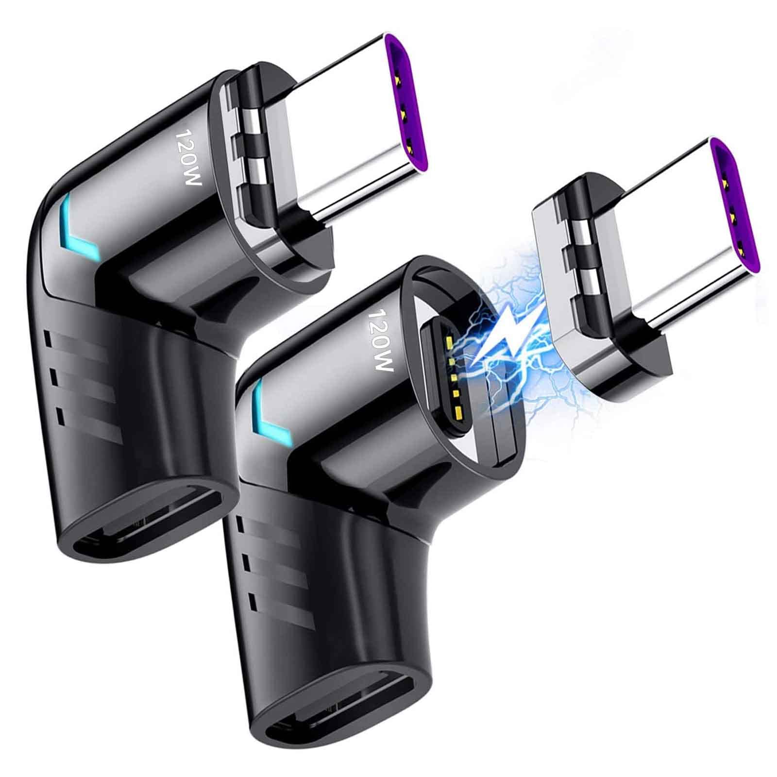 Sisyphy USB C Magnetic Adapter (2 Pack), USB2.0 Type C Right Angle Connector with PD 120W Charge and 480Mbps Data Transfer, Compatible for MacBook Pro/Air iPad Pro and More USB C Devices