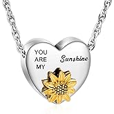 XIUDA Heart Ashes Necklace Urn Necklace with Sunflower You Are My Sunshine Cremation Necklace for Ashes Cremation Jewelry for Human Ashe Memorial Necklace with Flower
