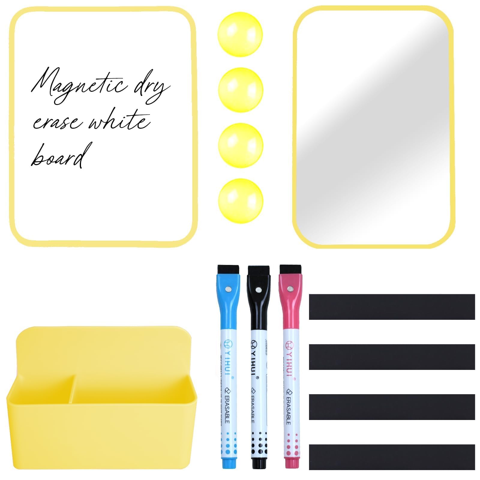 Photo 1 of Denylo pro Magnetic Locker Accessories Kit Back to School Essentials Locker Organizer Supplies Includes Whiteboard Mirror Storage Box Dry Erase Marker and More for Back to School Essentials?Yellow