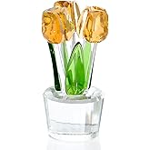 Ornalrist Gold Crystal Tulips Flower Figurines, Glass Tulips Bouquet Collectible Gifts Home Decor for Women Friends Christmas Valentine's Day