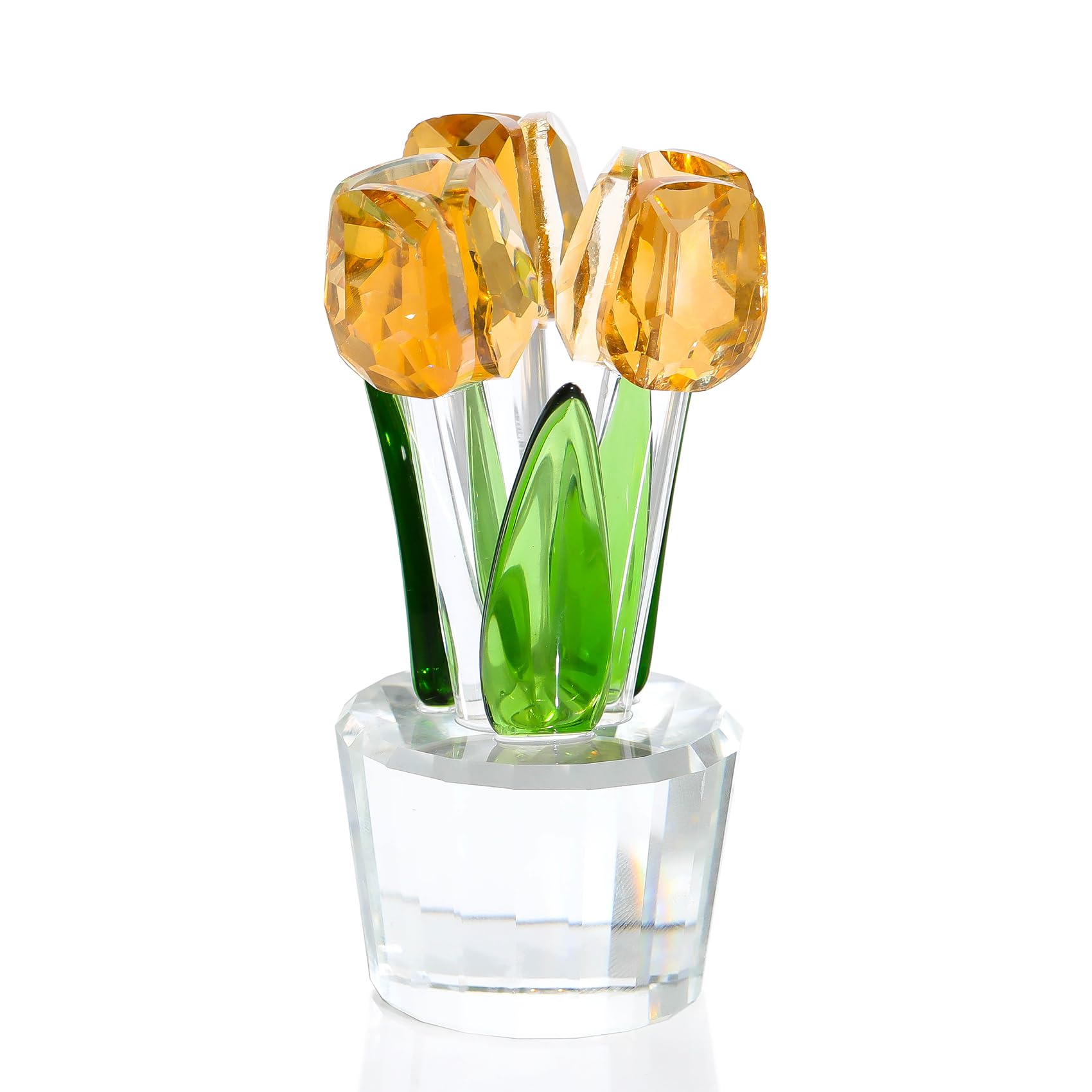 Crystal Gold Tulips Figurine Collectible Gifts Glass Tulips Flower Paperweight Ornament Gift for Women Friends Christmas Valentine's Day