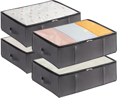 Lifewit 4 Pack 40L Under Bed Storage Bins with Lids and PVC Window Grey