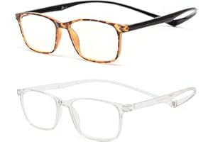 JM 2 Pack Magnetic Reading Glasses for Men Women, Hang Neck Blue Light Blocking Computer Readers Tortoise & Clear +1.75