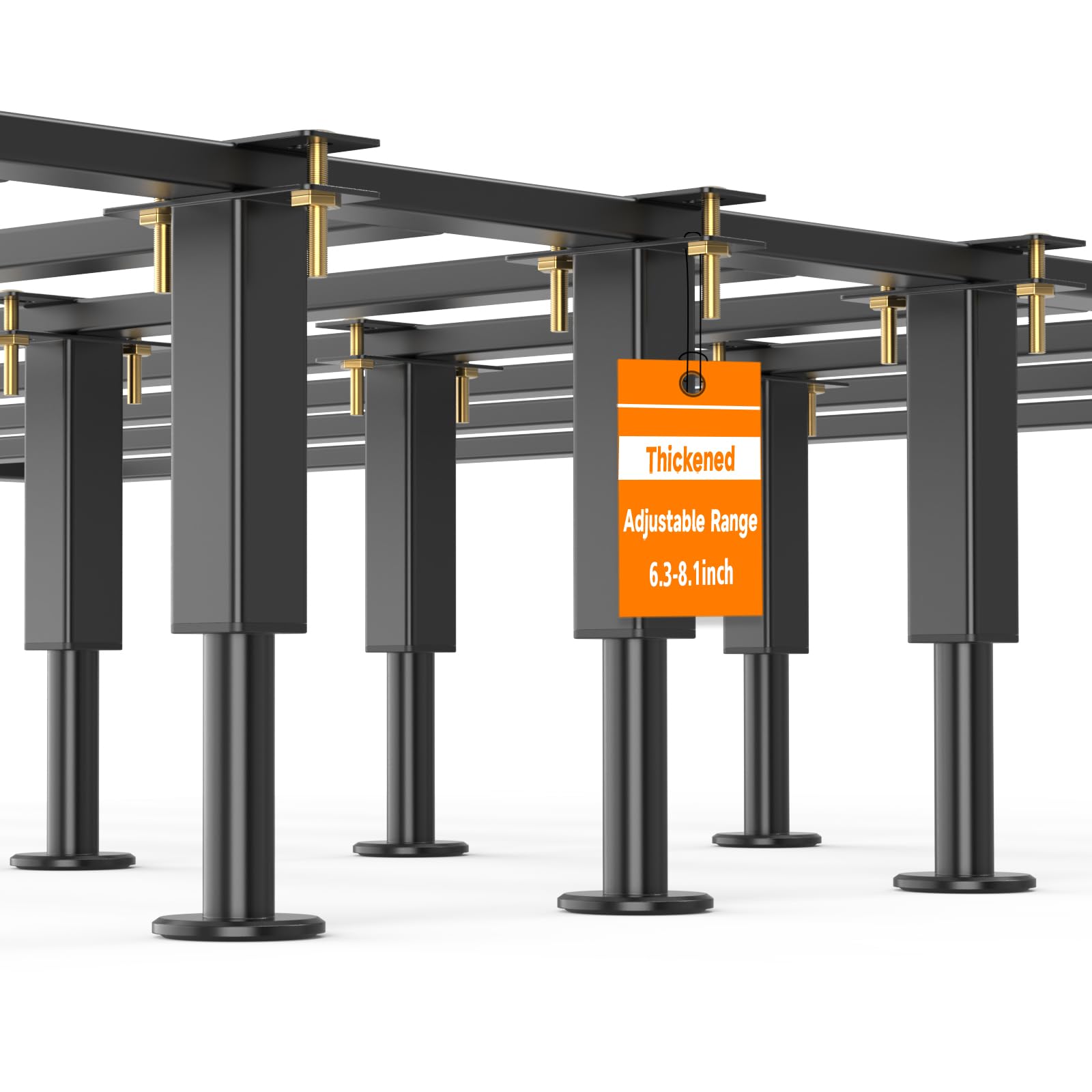 Photo 1 of 6PCS Adjustable Height Bed Support Legs, Heavy Duty Metal Bed Frame Support Legs, 6.3-8.1 inch Furniture Risers Replacement with Non-Slip Base for King Queen Slats/Furniture/Table/Couch/Sofa/Dresser